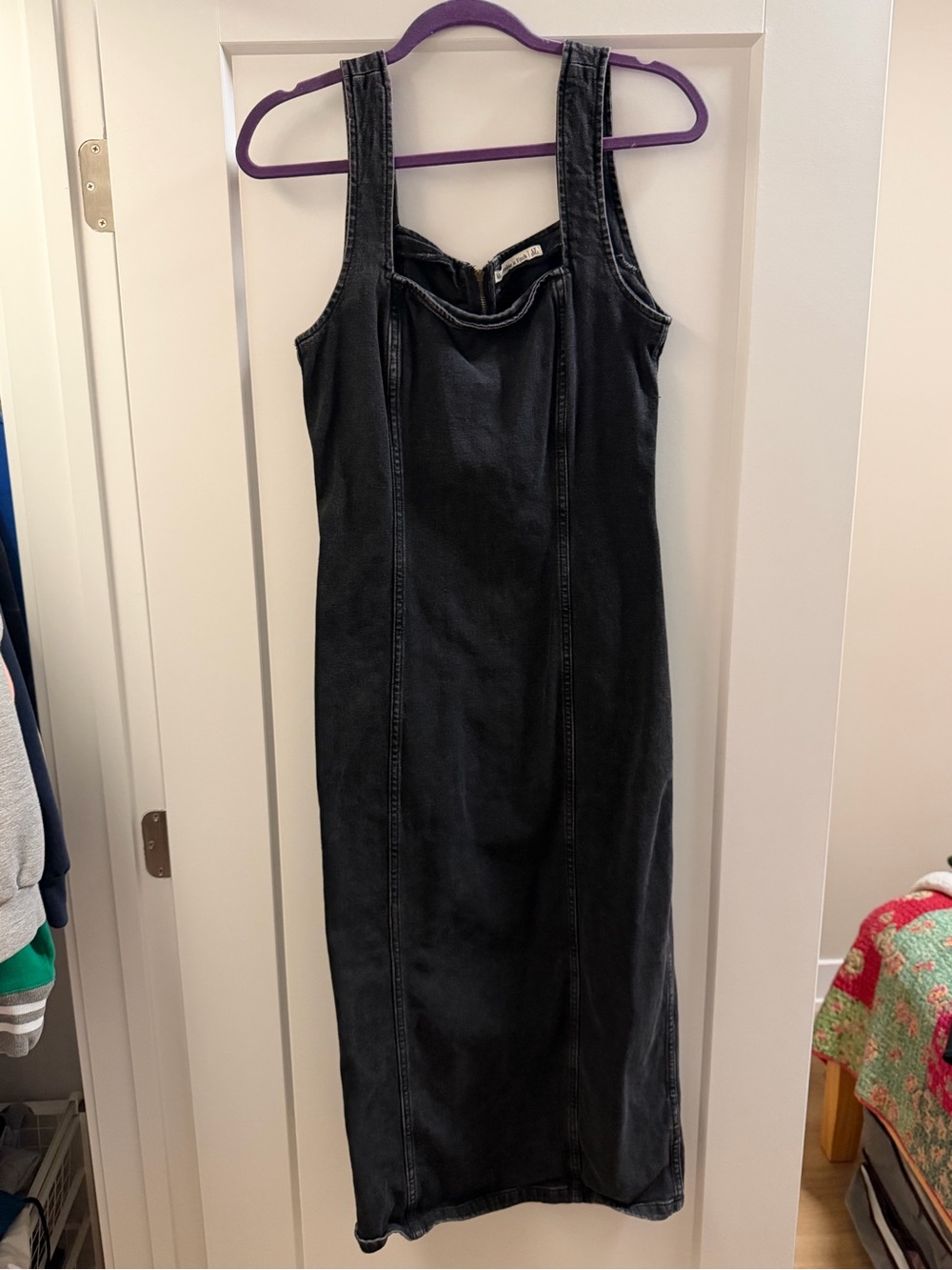 Black Denim Midi Tank Dress - Women's